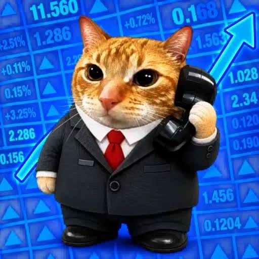 Callcat, an orange cat in a suit, on the phone